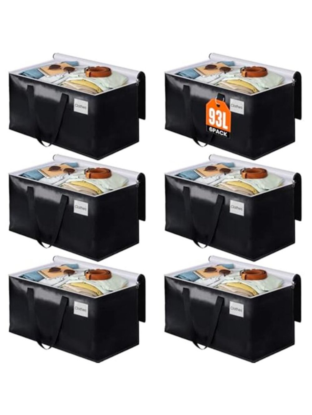 Heavy Duty Moving Bags, Extra Large Storage Bags, 93L, 6-Pack, Black